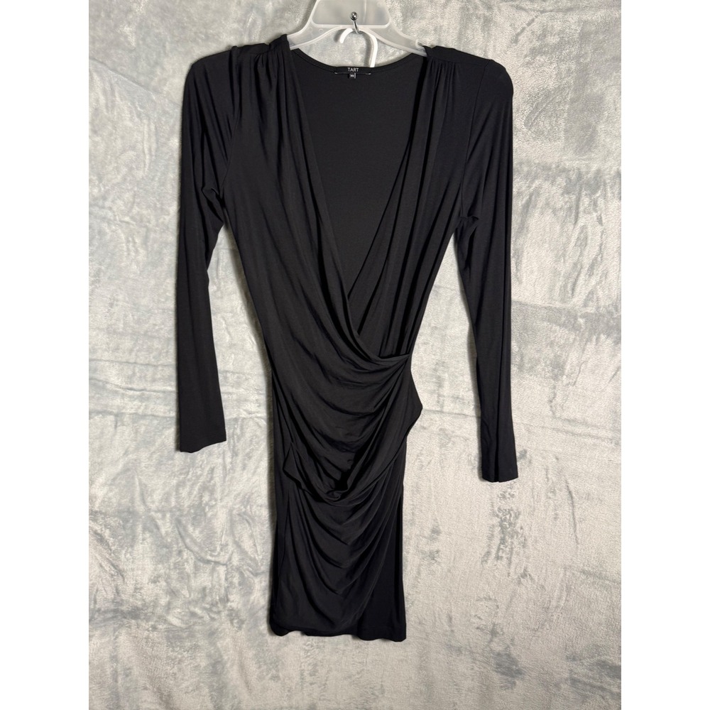 TART Collection‎ Black Ruched Draped Long Sleeve Midi Dress XS